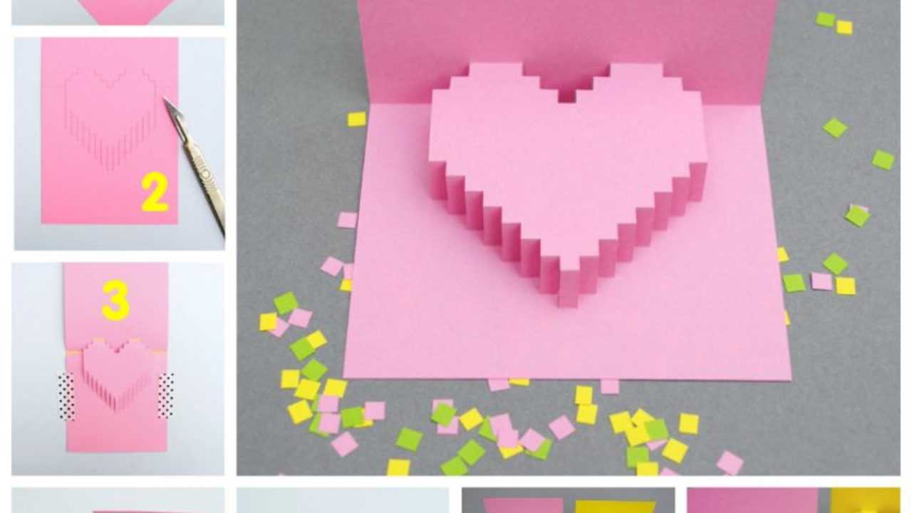 Creative Ideas - Diy Pixel Heart Popup Card In Pixel Heart Pop Up Card Template