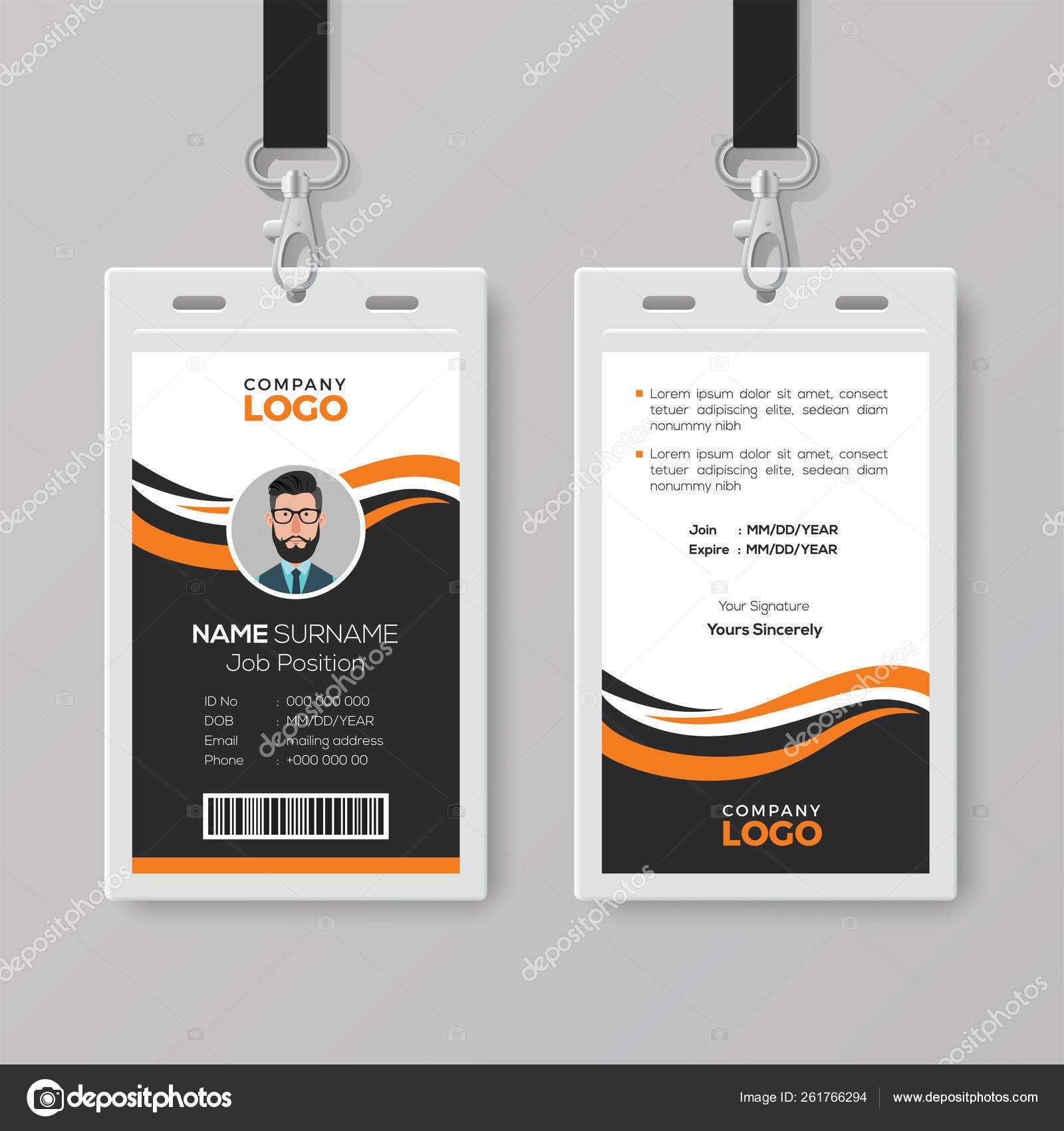 Creative Modern Id Card Template With Orange Details — Stock Within Photographer Id Card Template