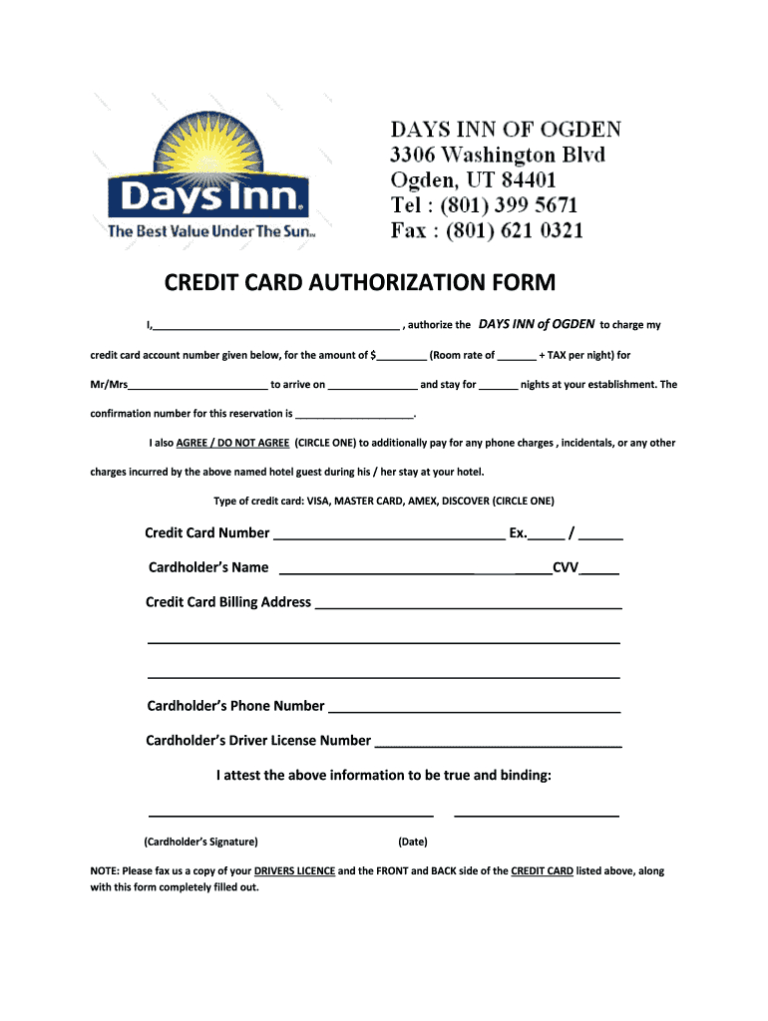Credit Card Authorization Form – Fill Online, Printable with Hotel ...