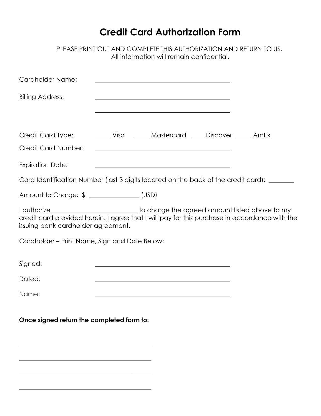 Credit Card Authorization Form Template Processing Example Throughout Credit Card On File Form Templates