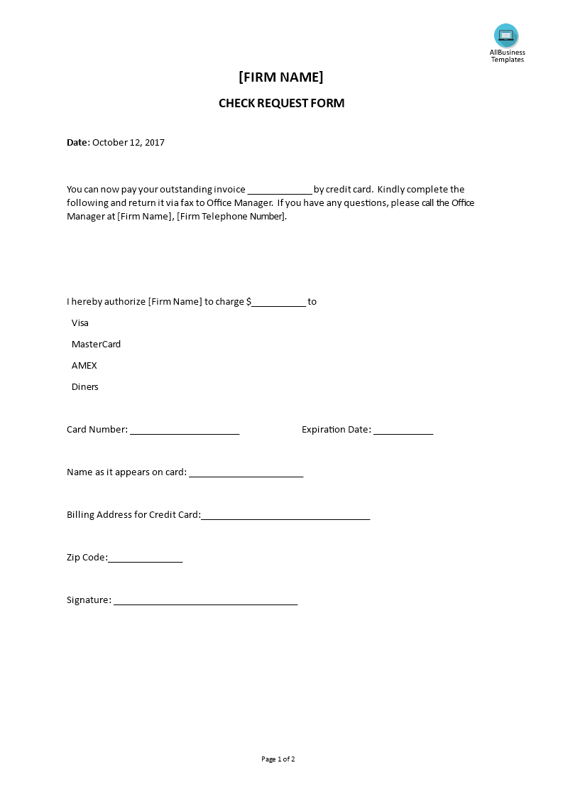 Credit Card Authorization Form | Templates At With Regard To Credit Card Authorization Form Template Word