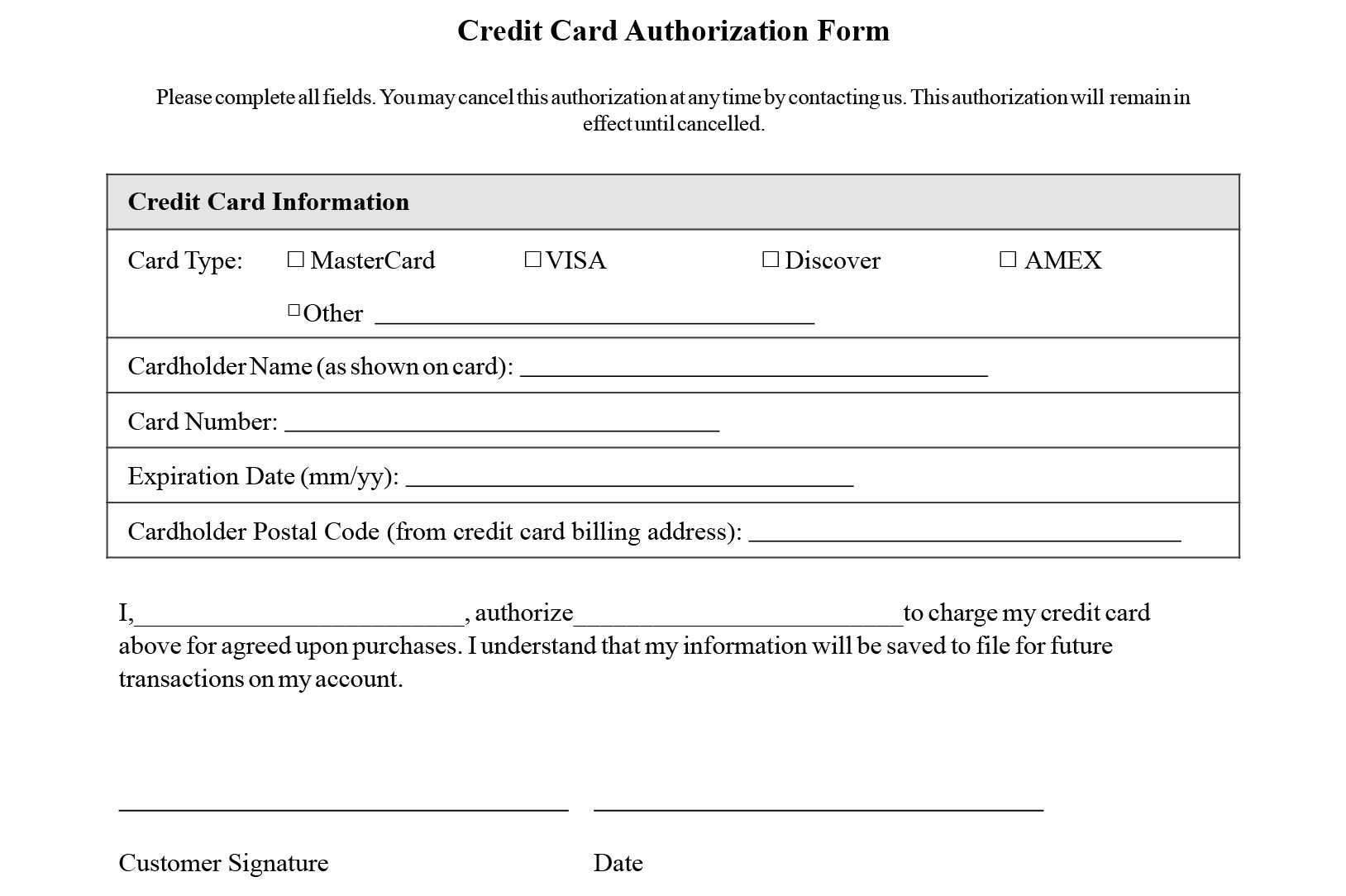 Credit Card Authorization Form Templates [Download] In Credit Card Authorization Form Template Word