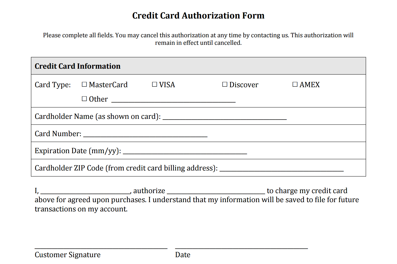 Credit Card Authorization Form Templates [Download] In Order Form With Credit Card Template