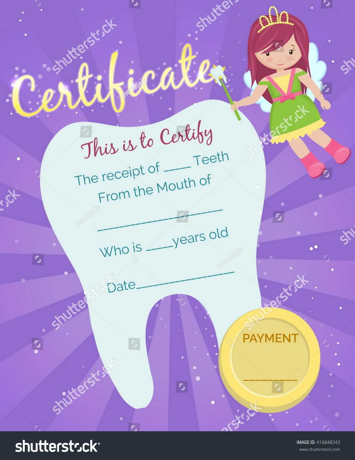Cute Tooth Fairy Receipt Certificate Template Stock Vector Pertaining To Tooth Fairy Certificate Template Free