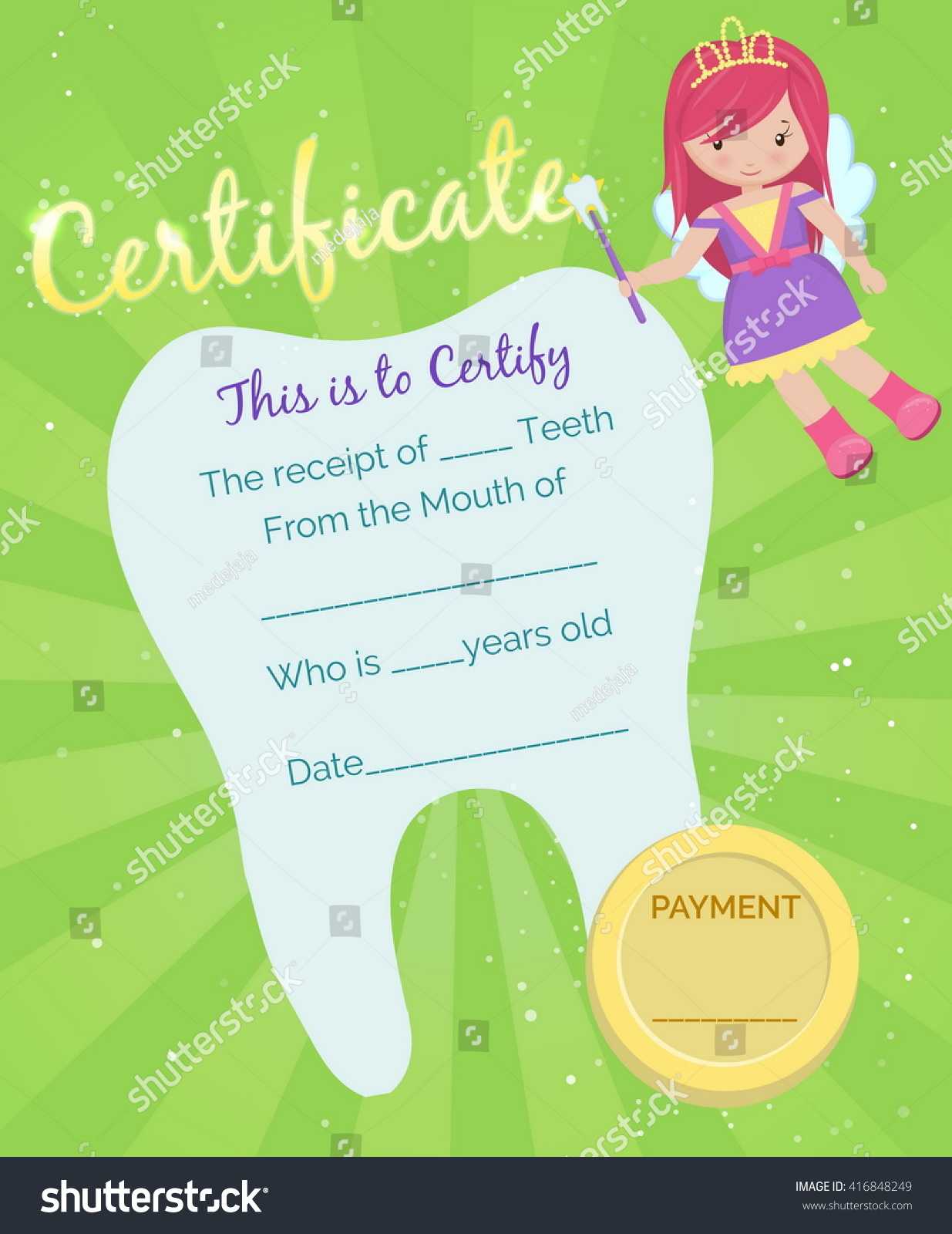 Cute Tooth Fairy Receipt Certificate Template Stock Vector With Free Tooth Fairy Certificate Template
