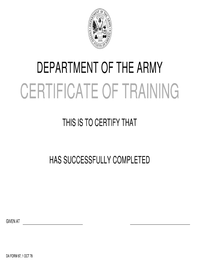 Da Form 87 – Fill Online, Printable, Fillable, Blank | Pdffiller Pertaining To Army Certificate Of Completion Template