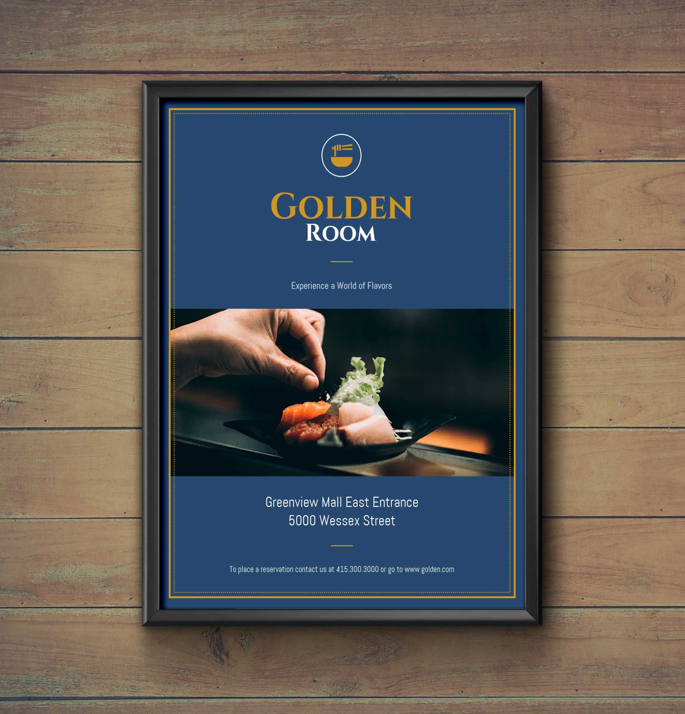 Dark Blue & Gold Fancy Restaurant Flyer Idea – Venngage Throughout Fancy Brochure Templates