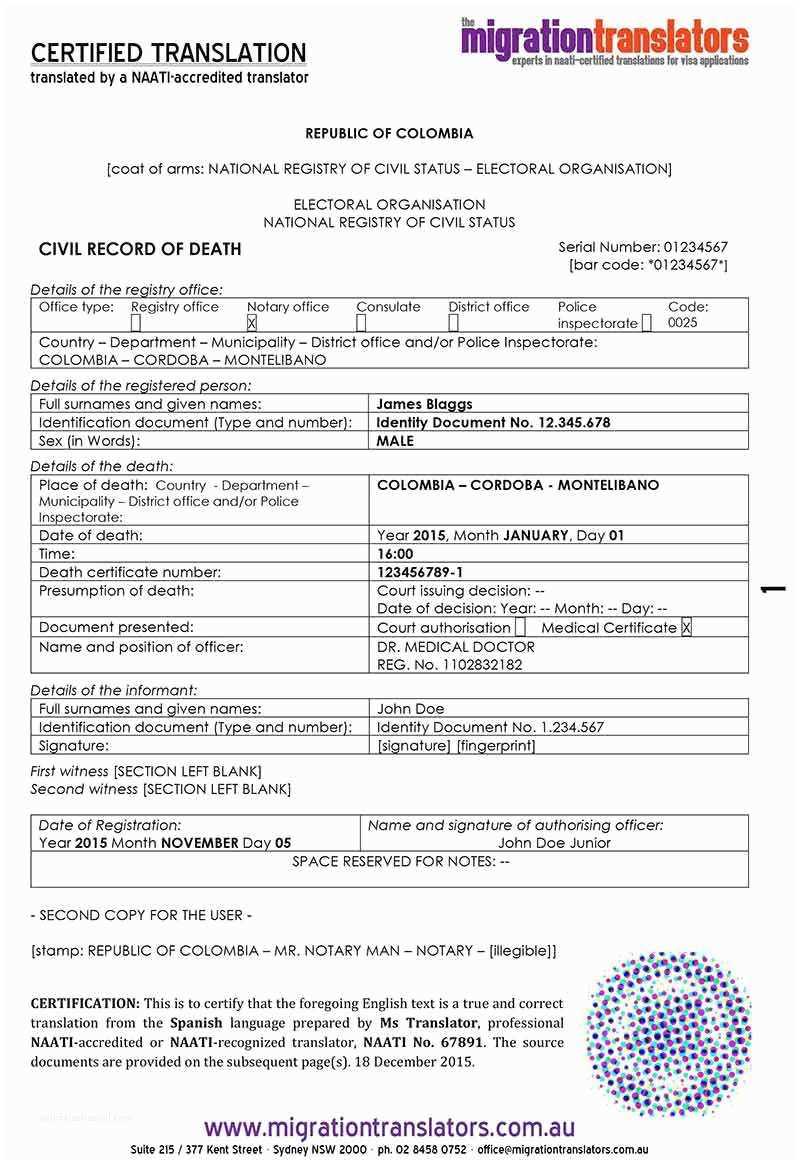 Death Certificate Translation Template Spanish To English With Regard To Birth Certificate Translation Template English To Spanish