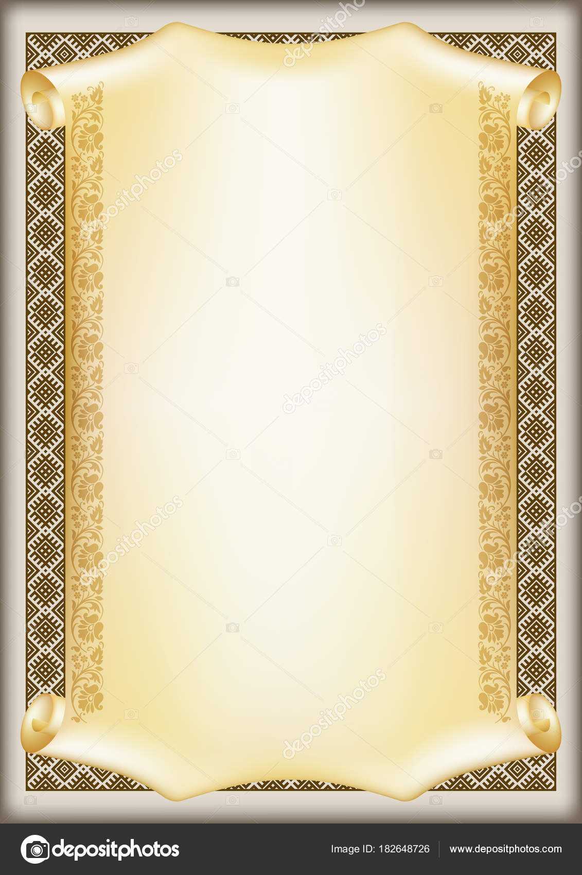 Decorative Rectangular Framework Ethnic Slavic Ornament With Certificate Scroll Template