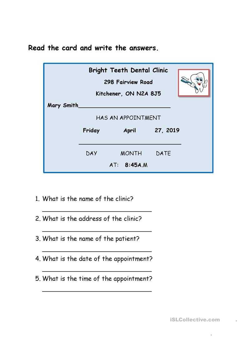 Dentist Appointment Card - English Esl Worksheets Regarding Dentist Appointment Card Template