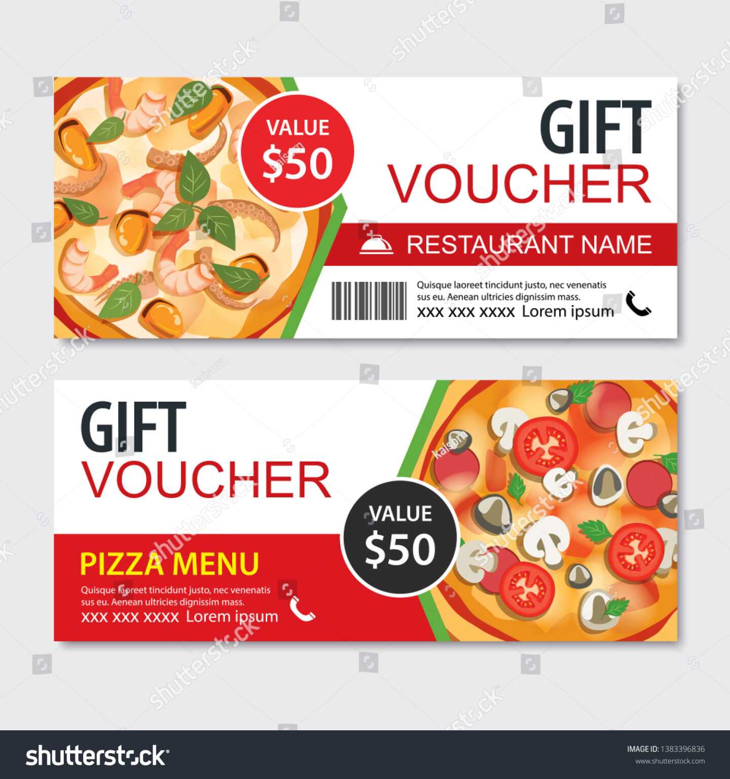 Discount Gift Voucher Fast Food Template Stock Vector with Pizza Gift