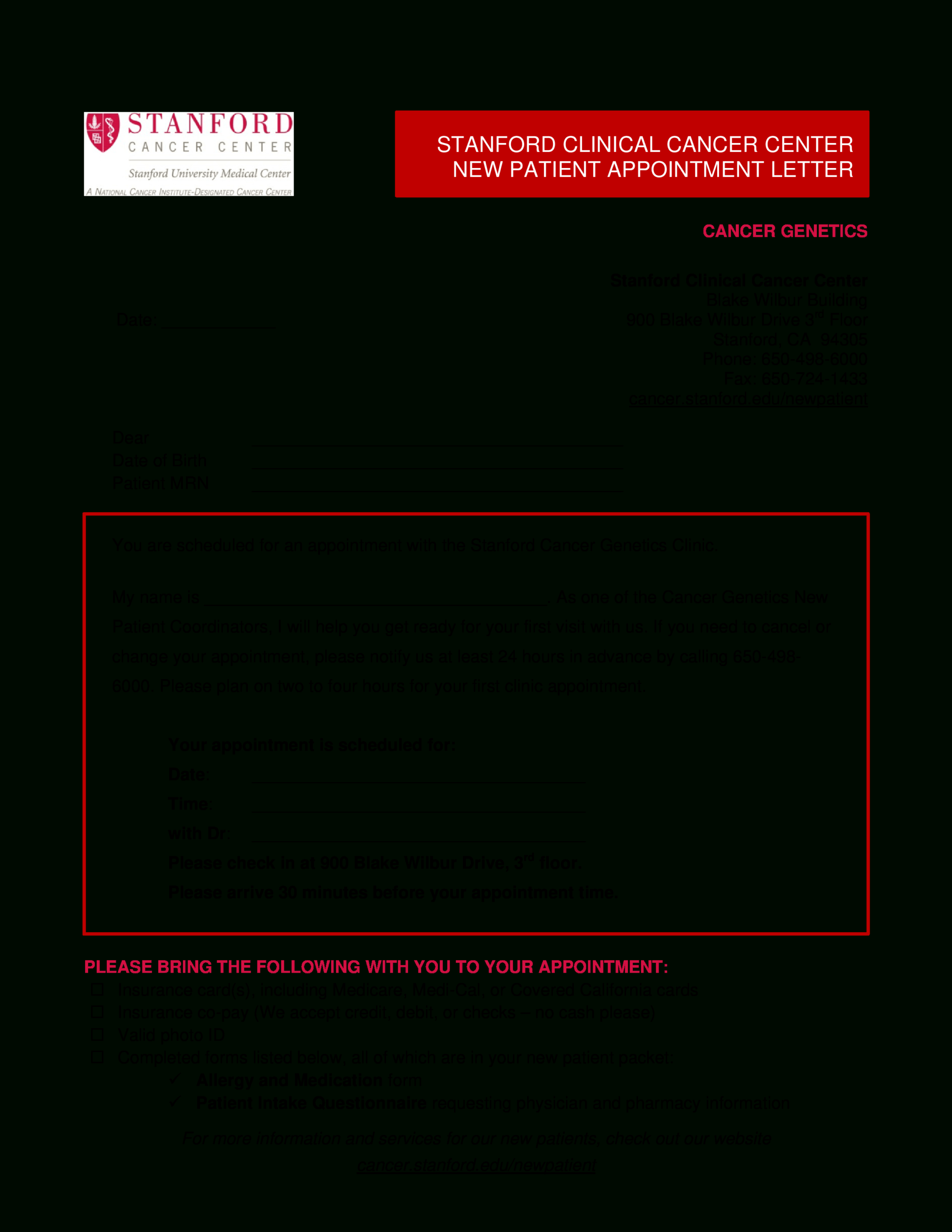Doctor Appointment Letter To Patient | Templates At Regarding Medical Appointment Card Template Free
