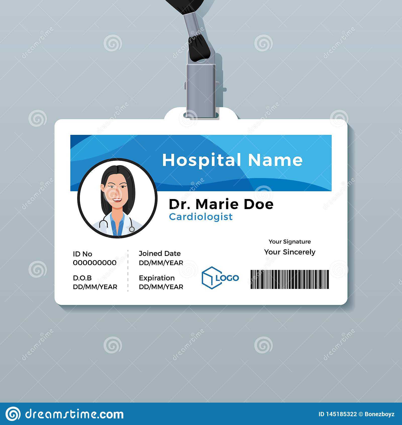 Doctor Id Card. Medical Identity Badge Template Stock Vector Within Hospital Id Card Template