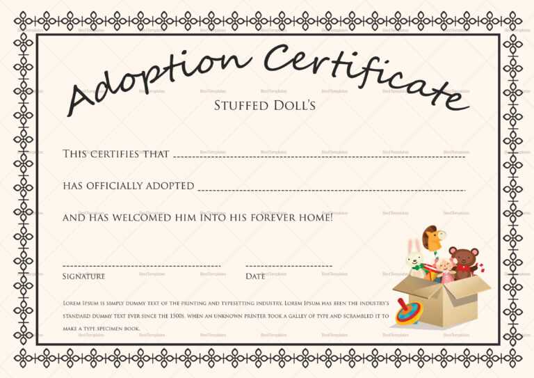 Doll Adoption Certificate Template Regarding Pet Adoption Certificate 