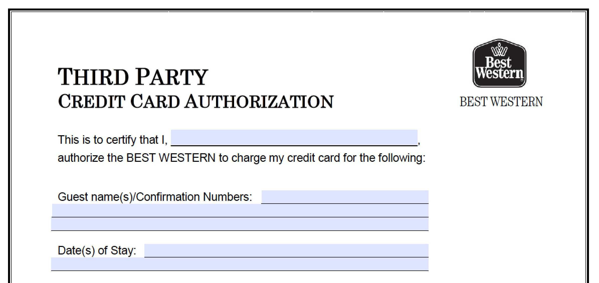 Download Best Western Credit Card Authorization Form Intended For Authorization To Charge Credit Card Template