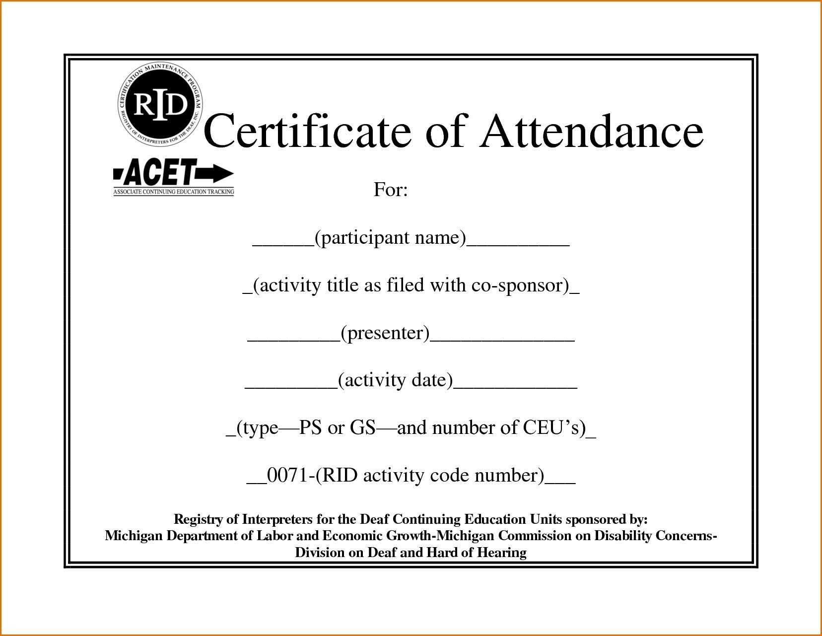 ❤️free Printable Certificate Of Attendance Sample Template With Regard To Attendance Certificate Template Word