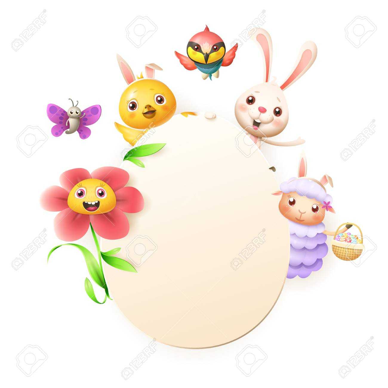 Easter Greeting Card Template – Easter Bunny, Chicken, Flower,.. Within Easter Chick Card Template
