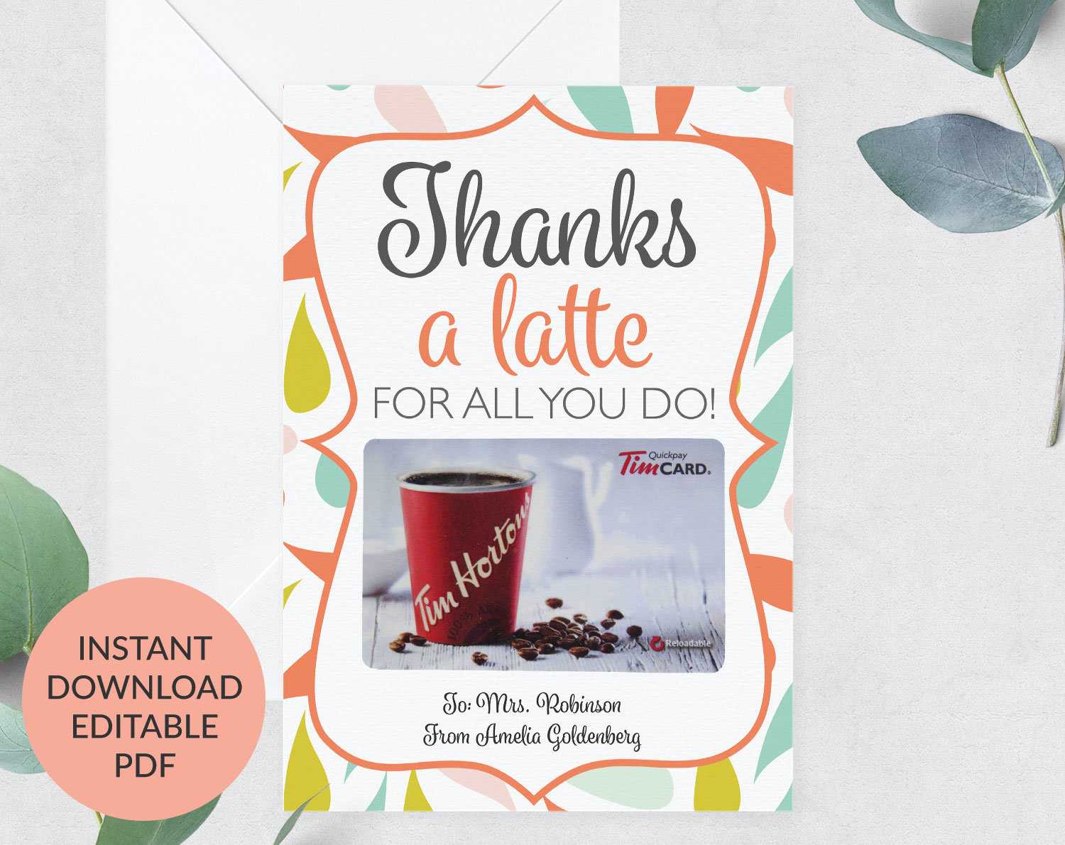 Easter Teacher Gift, Thank A Latte Printable, Teacher Gift Card Holder  Printable, Thanks A Latte Card, Printable Thank You Card For Thanks A Latte Card Template
