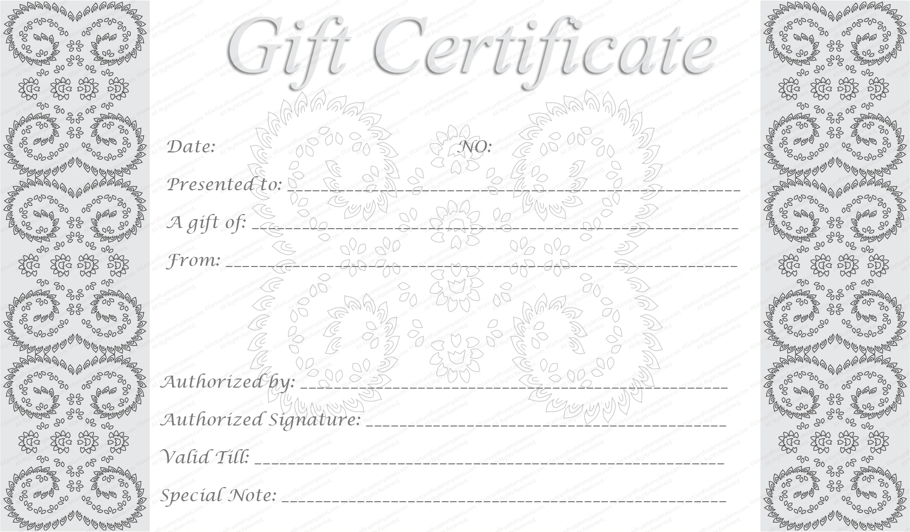 Editable And Printable Silver Swirls Gift Certificate Template In Blank Marriage Certificate Template