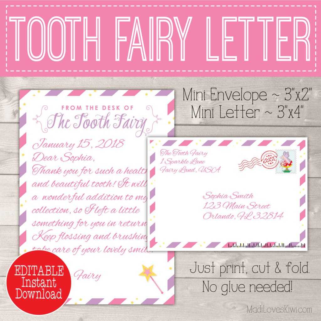 Editable Tooth Fairy Letter With Envelope | Printable Pink With Regard To Free Tooth Fairy Certificate Template