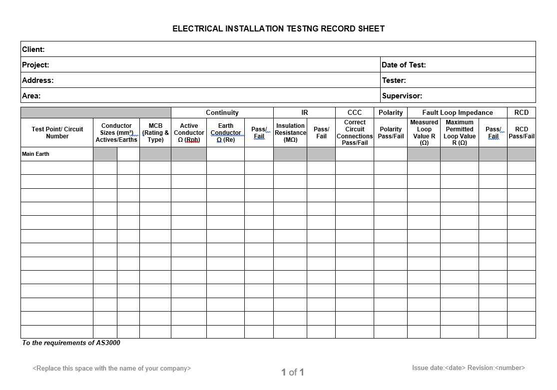 Electrical Installation Testing Record Sheet regarding ...