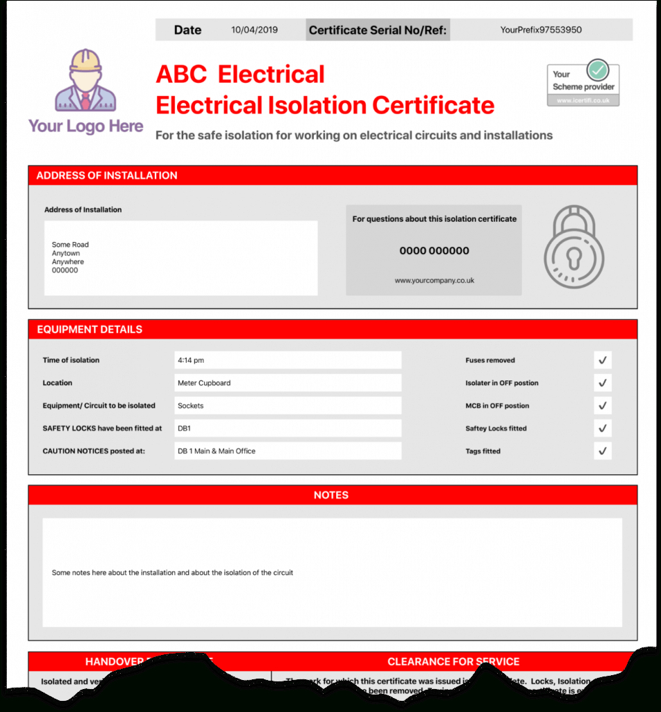 Electrical Isolation Certificate | Send Unlimited Inside Electrical Isolation Certificate Template