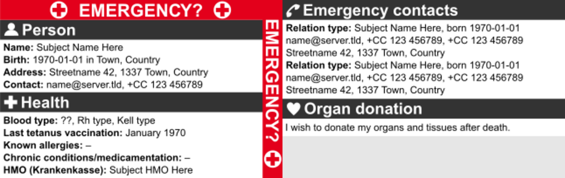 Emergency Card Template Regarding Organ Donor Card Template
