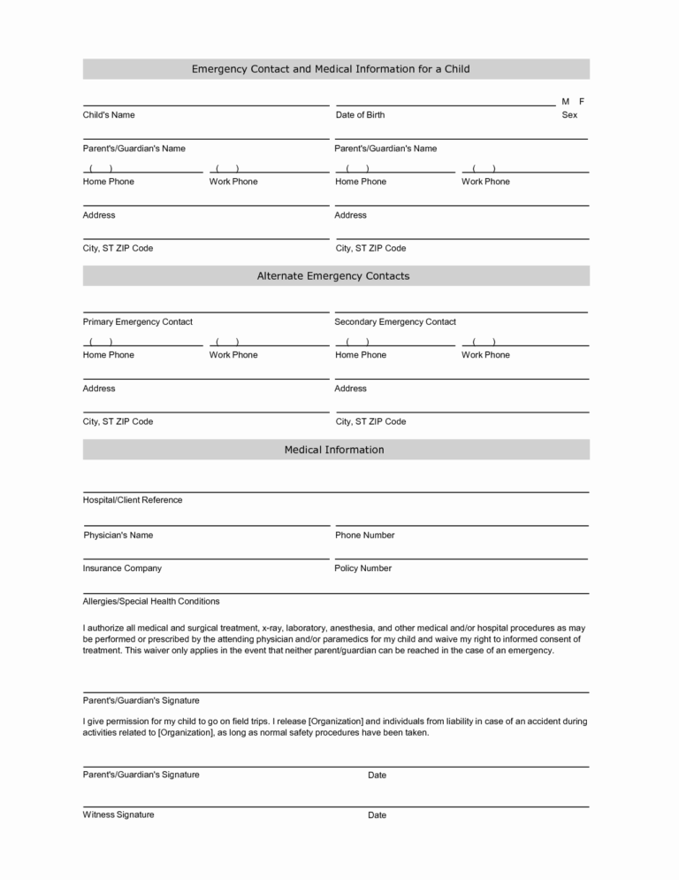 Emergency Contact Form Word Doc Horizonconsulting co Intended For