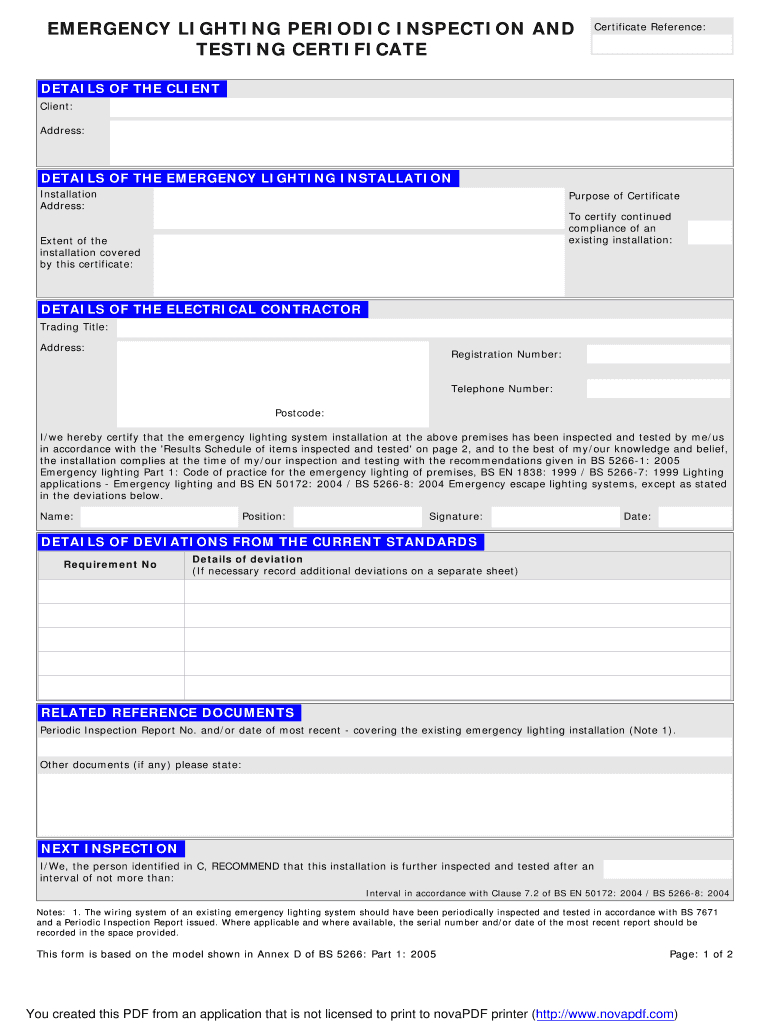 Emergency Lighting Certificate – Fill Online, Printable Intended For Electrical Installation Test Certificate Template