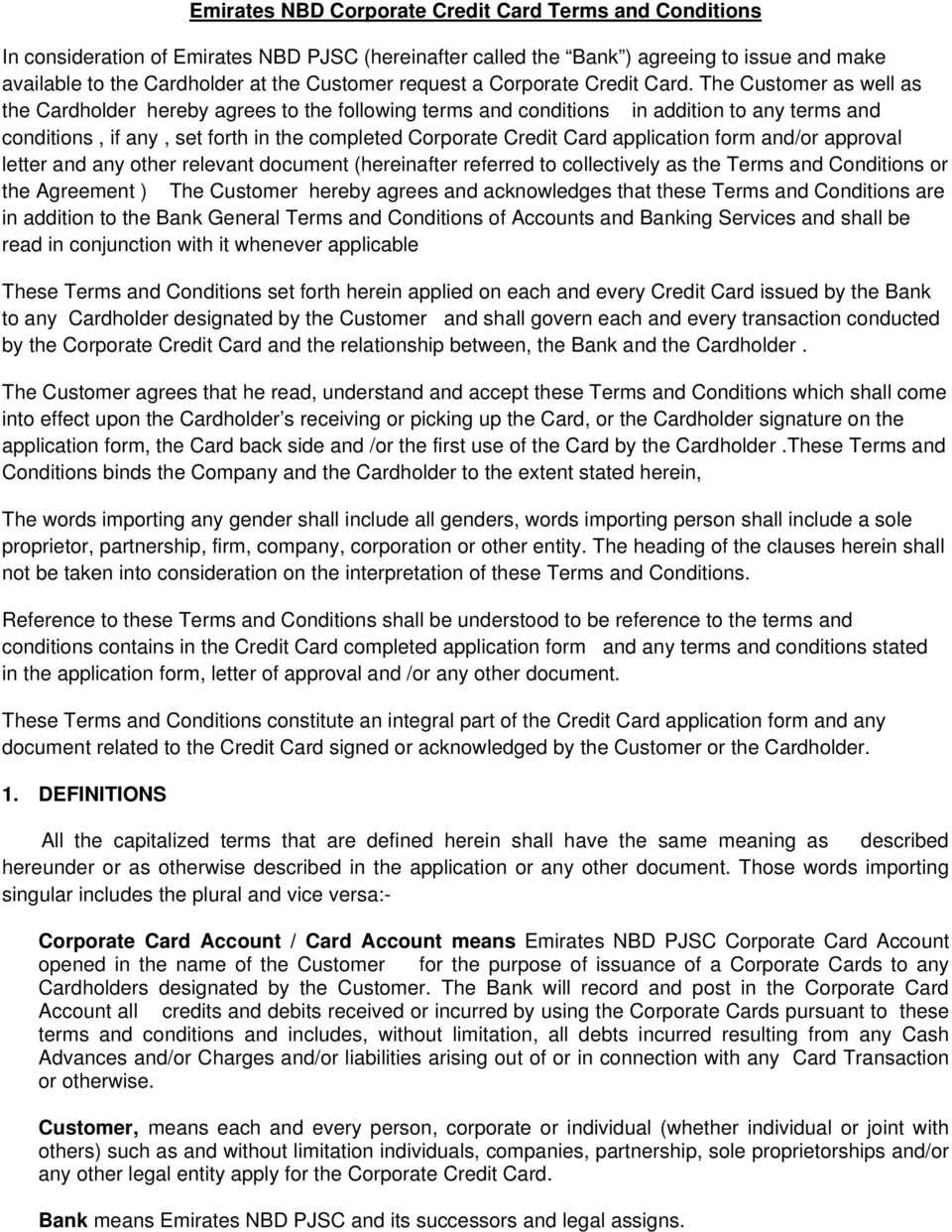 Emirates Nbd Corporate Credit Card Terms And Conditions Inside Corporate Credit Card Agreement Template