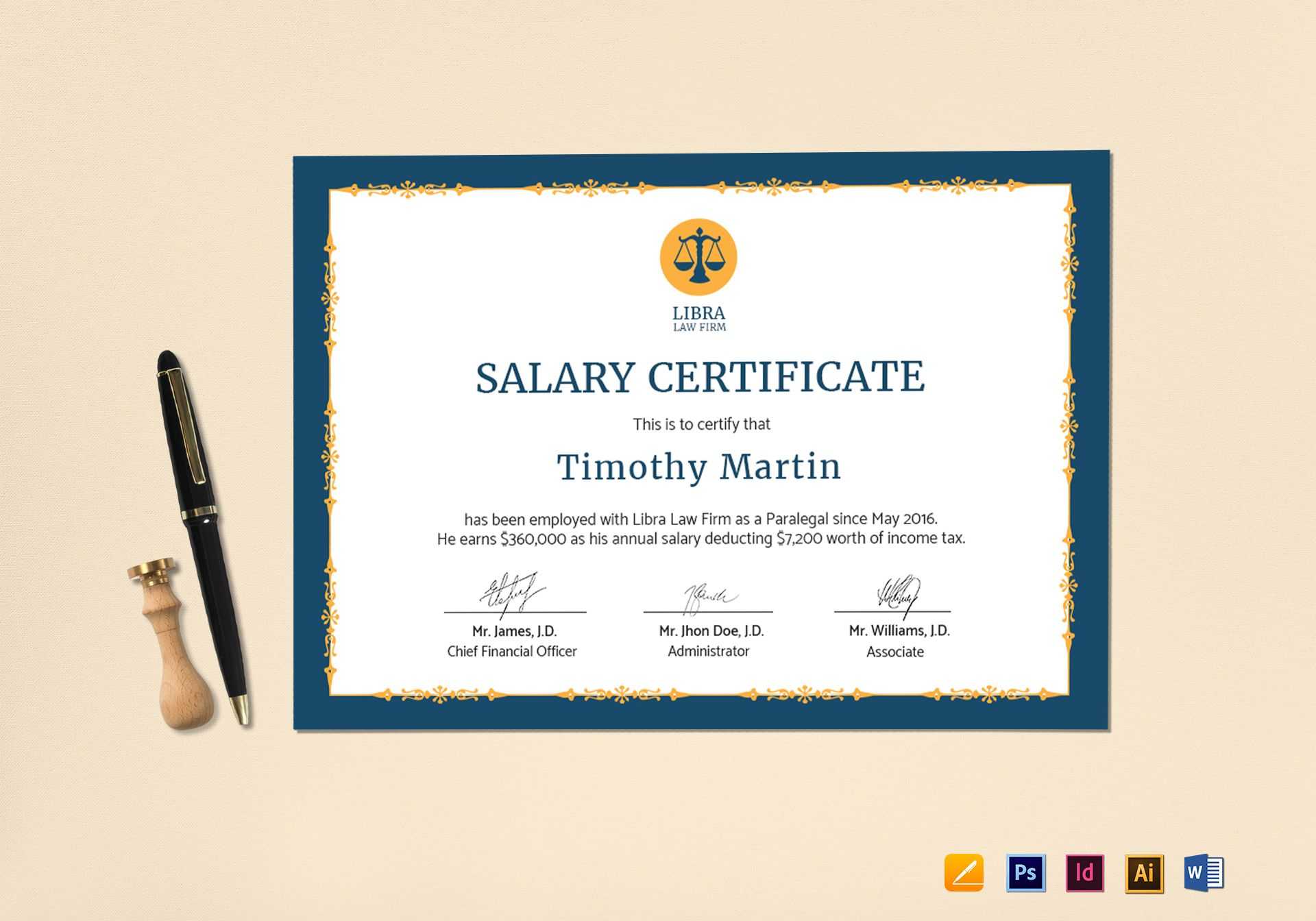 Employee Salary Certificate Template Throughout Mock Certificate Template