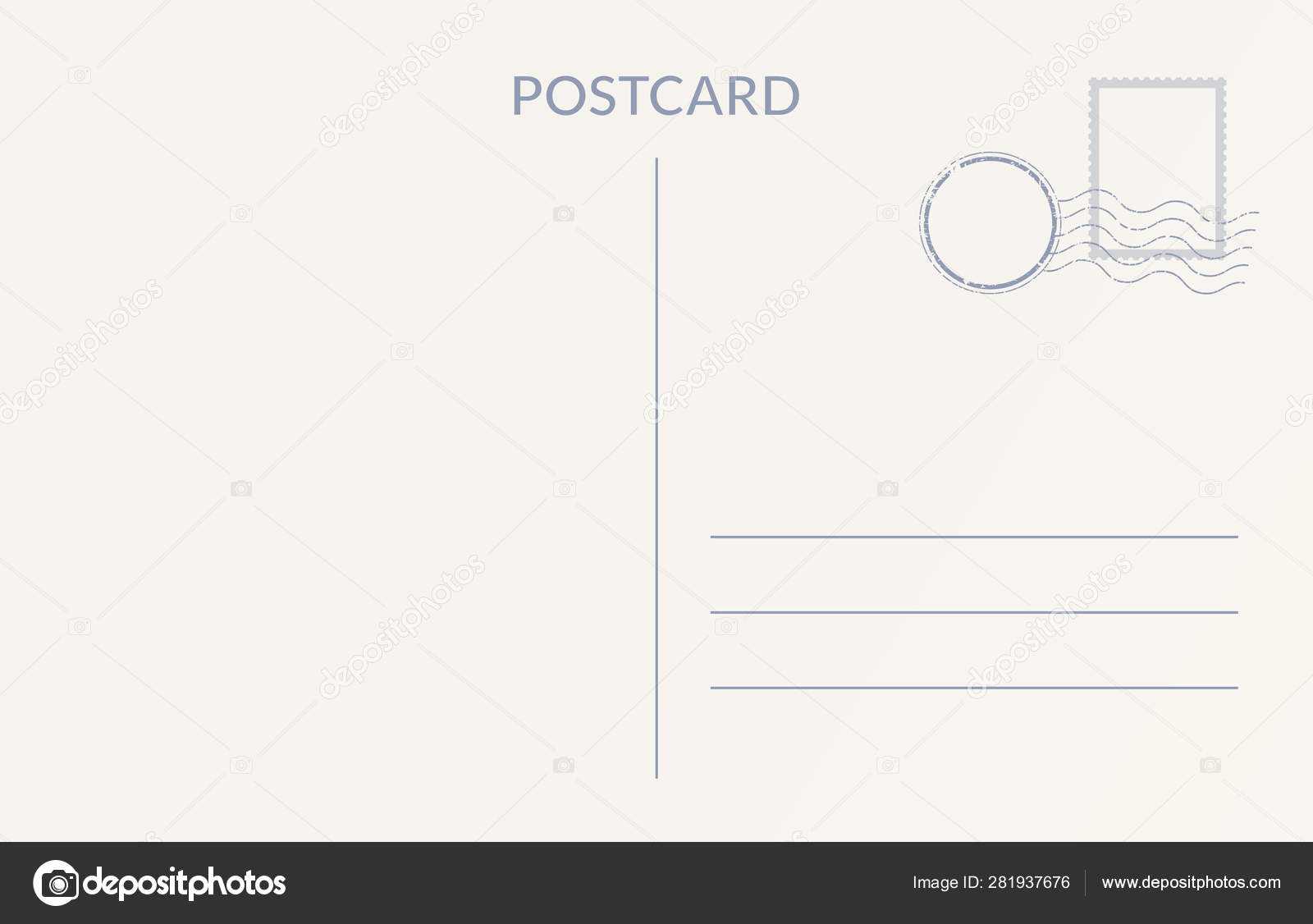 Empty Postcard Template. Design Of Blank Post Card Back For Post Cards Template