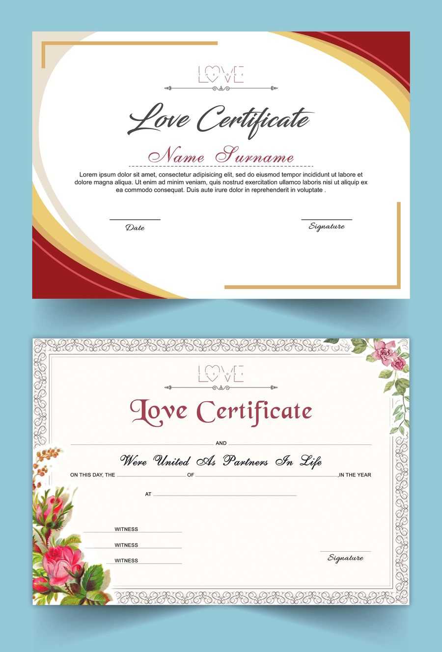 Entry #15Satishandsurabhi For Design A Love Certificate Inside Love Certificate Templates