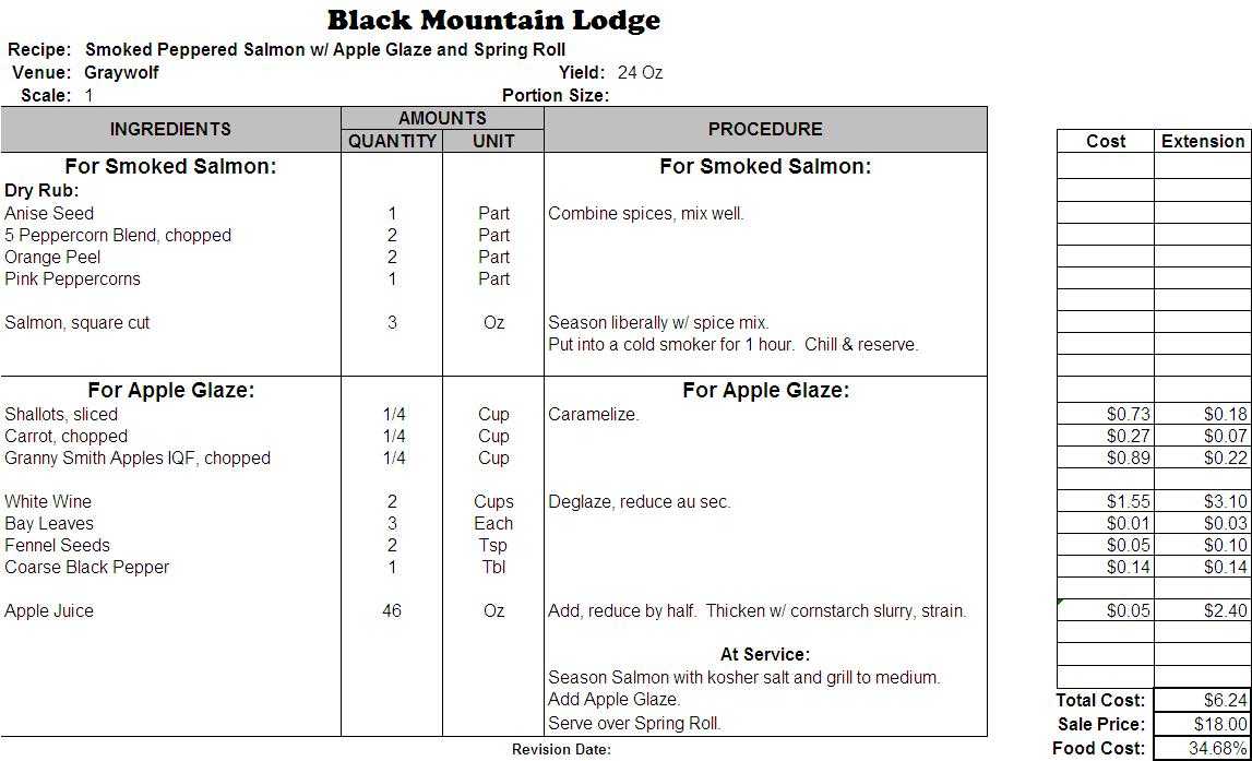 Excel Recipe Template For Chefs – Chefs Resources Throughout Restaurant Recipe Card Template