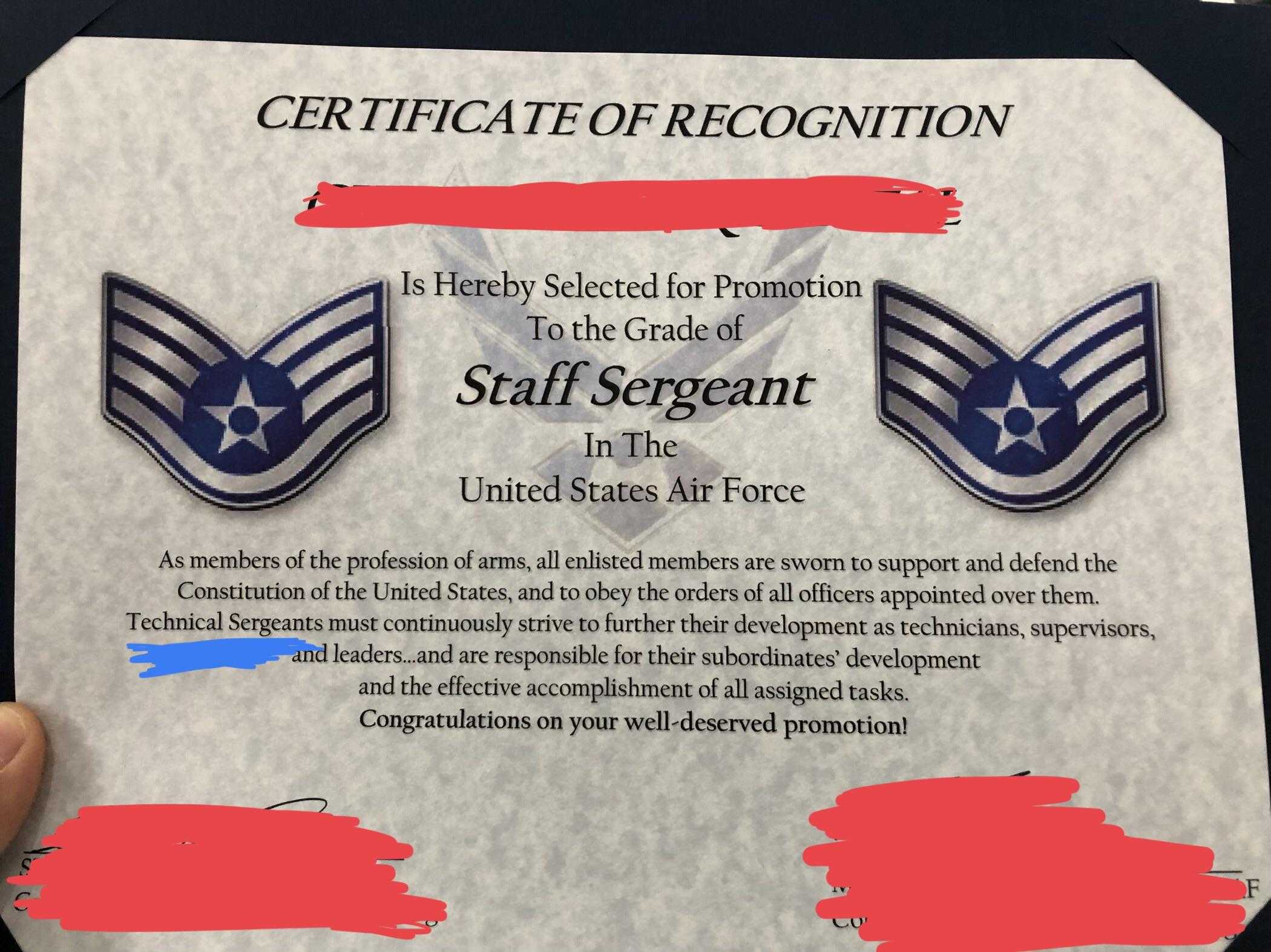 Excited For My Promotion To Sta— Uhh : Airforce Within Officer Promotion Certificate Template