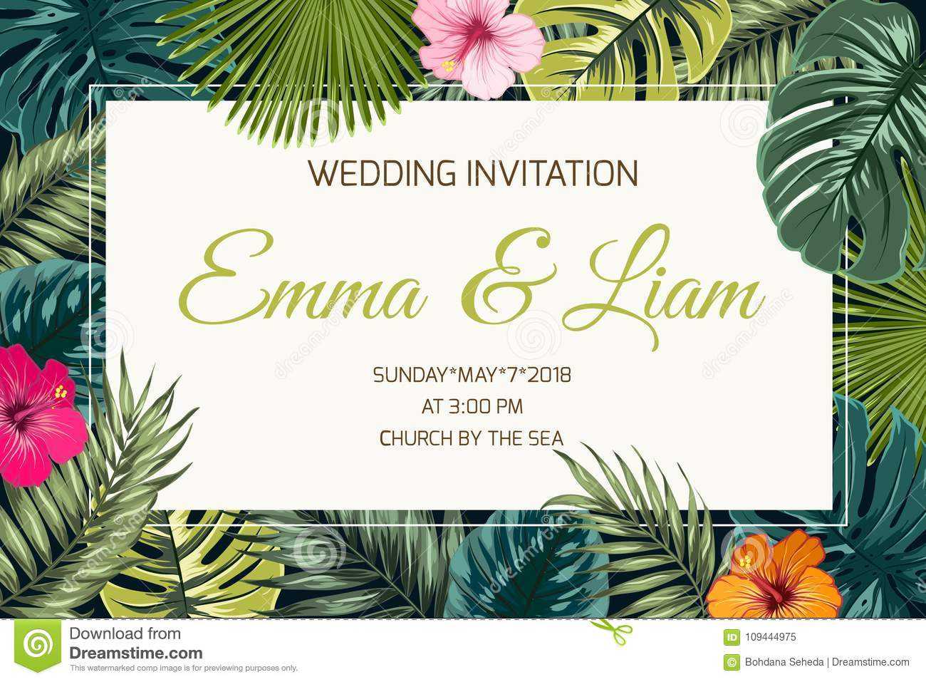 Exotic Tropical Jungle Wedding Event Invitation Stock Vector For Event Invitation Card Template