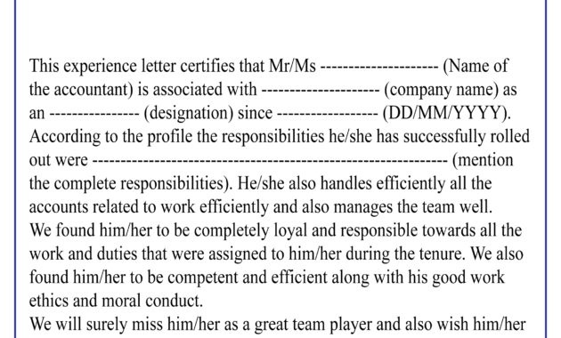 Experience Certificate For Accountant-01 | Best Letter Template pertaining to Template Of Experience Certificate