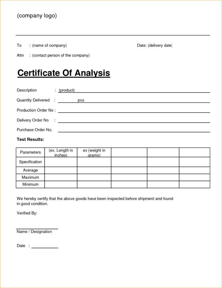 🥰4+ Free Sample Certificate Of Analysis (Coa) Templates🥰 In Certificate