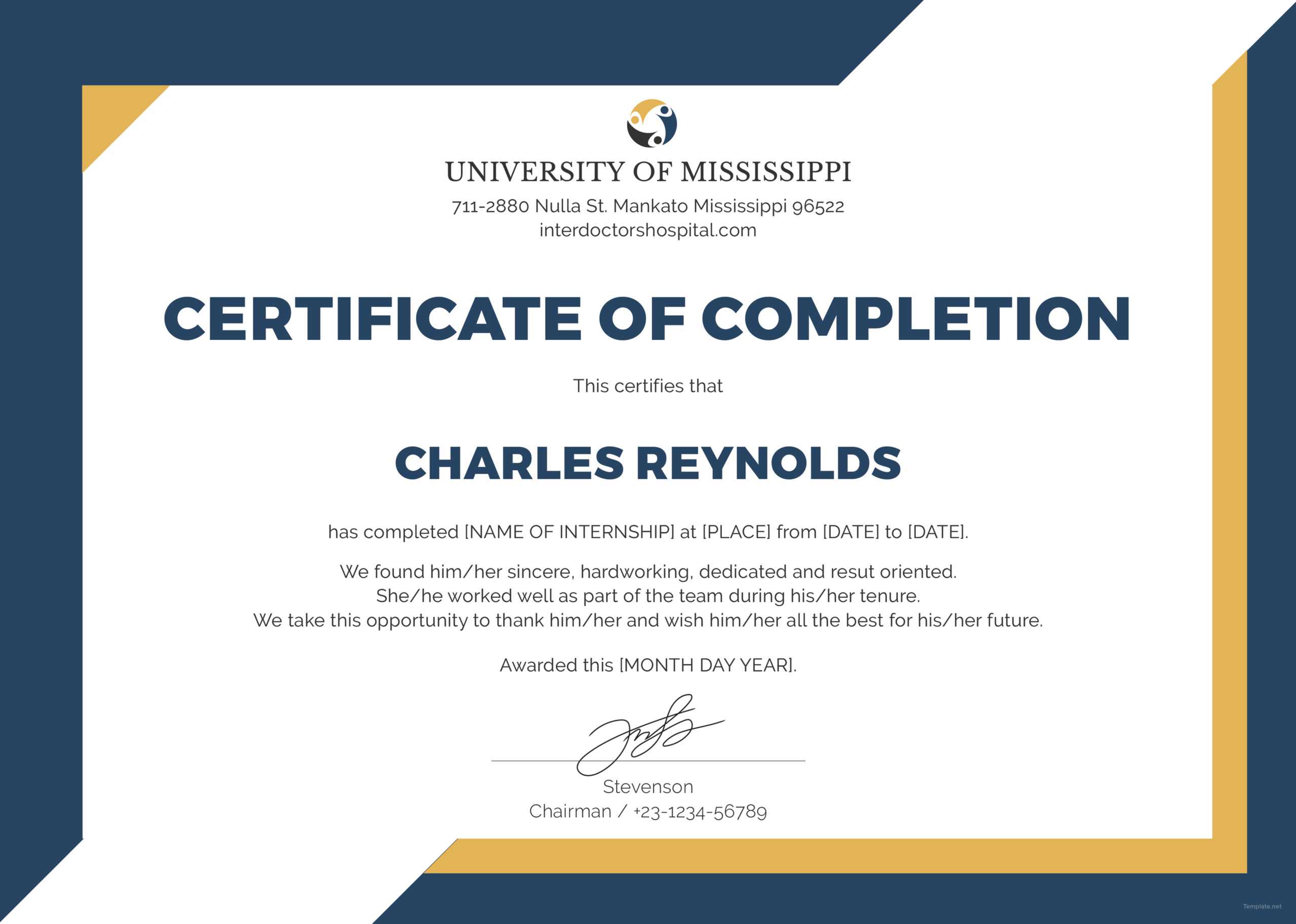🥰free Certificate Of Completion Template Sample With Example🥰 Intended For Certificate Of Completion Word Template