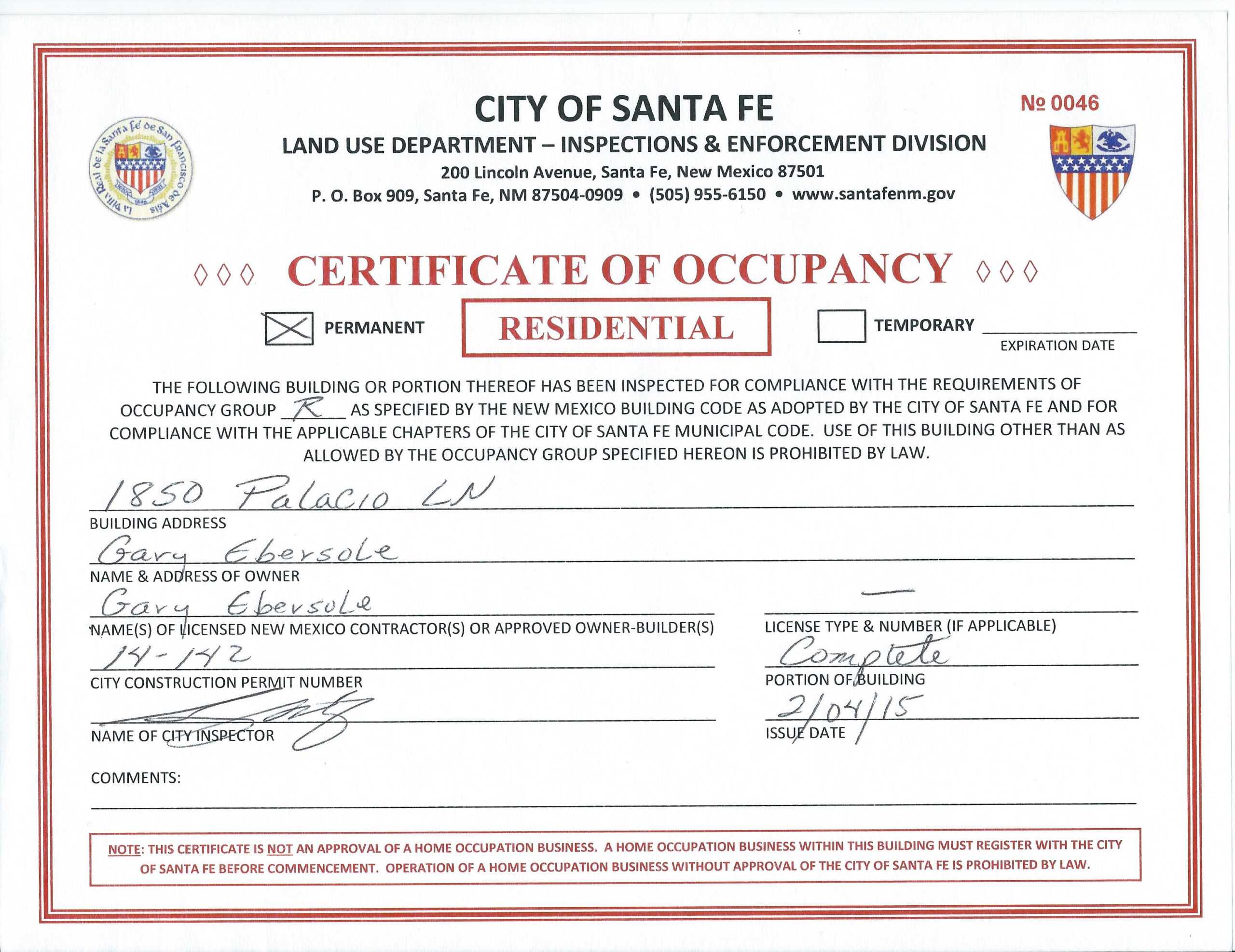 🥰free Certificate Of Occupancy Sample Templates & Example🥰 Regarding Certificate Of Inspection Template