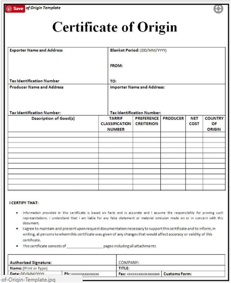 🥰free Printable Certificate Of Origin Form Template [Pdf Inside Certificate Of Origin For A Vehicle Template