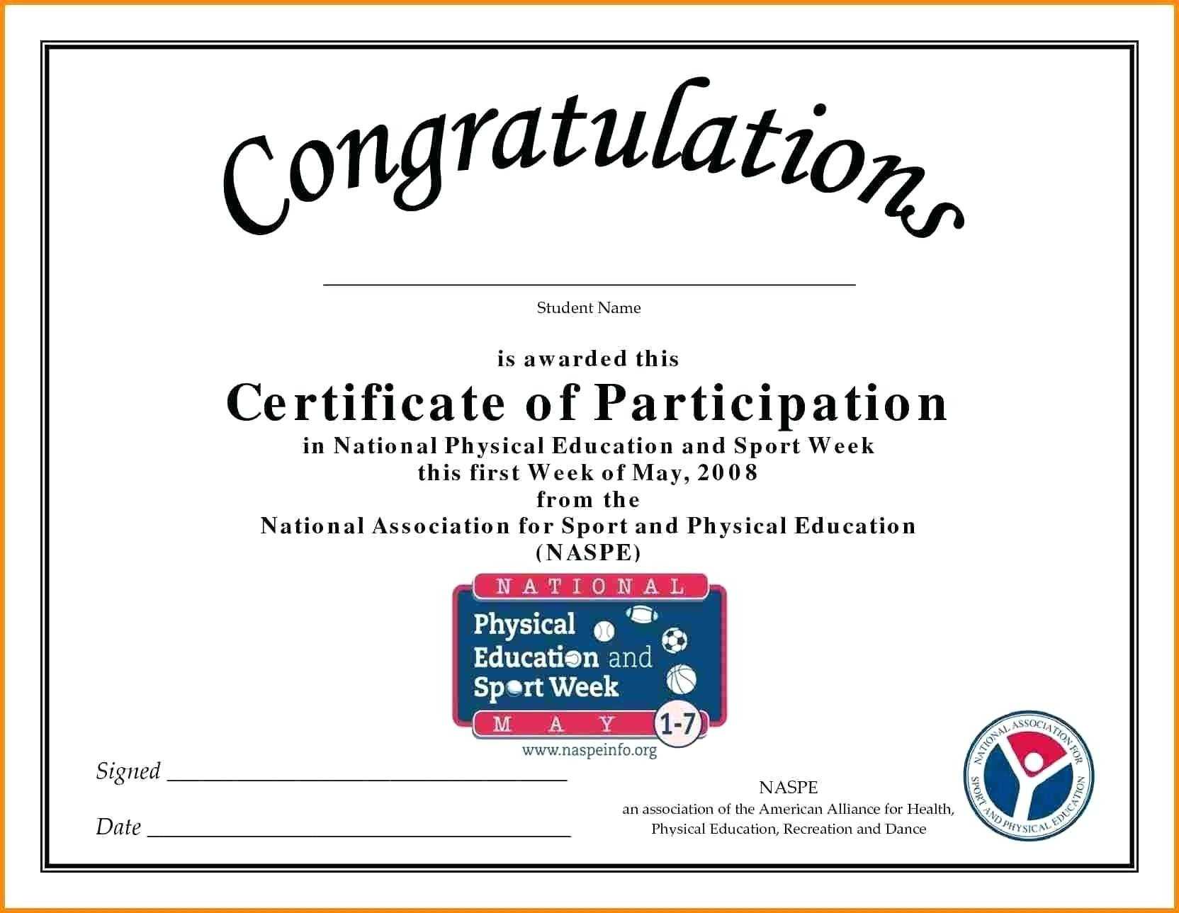 Sample Certificate Of Participation Template