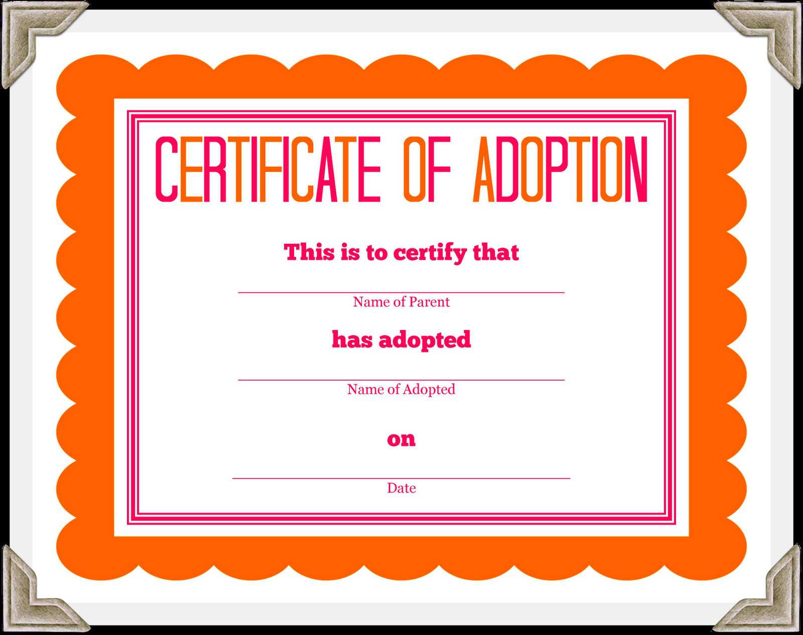 🥰free Printable Sample Certificate Of Adoption Template🥰 Throughout Adoption Certificate Template