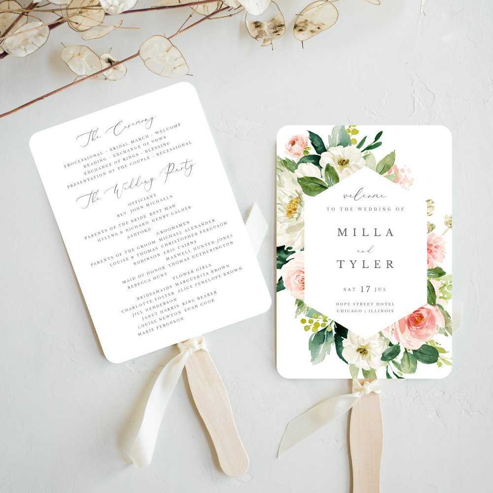 Fan Wedding Program Printable Template, Blush Floral And Greenery Order Of  Service For Boho Wedding, Milla For Michaels Place Card Template