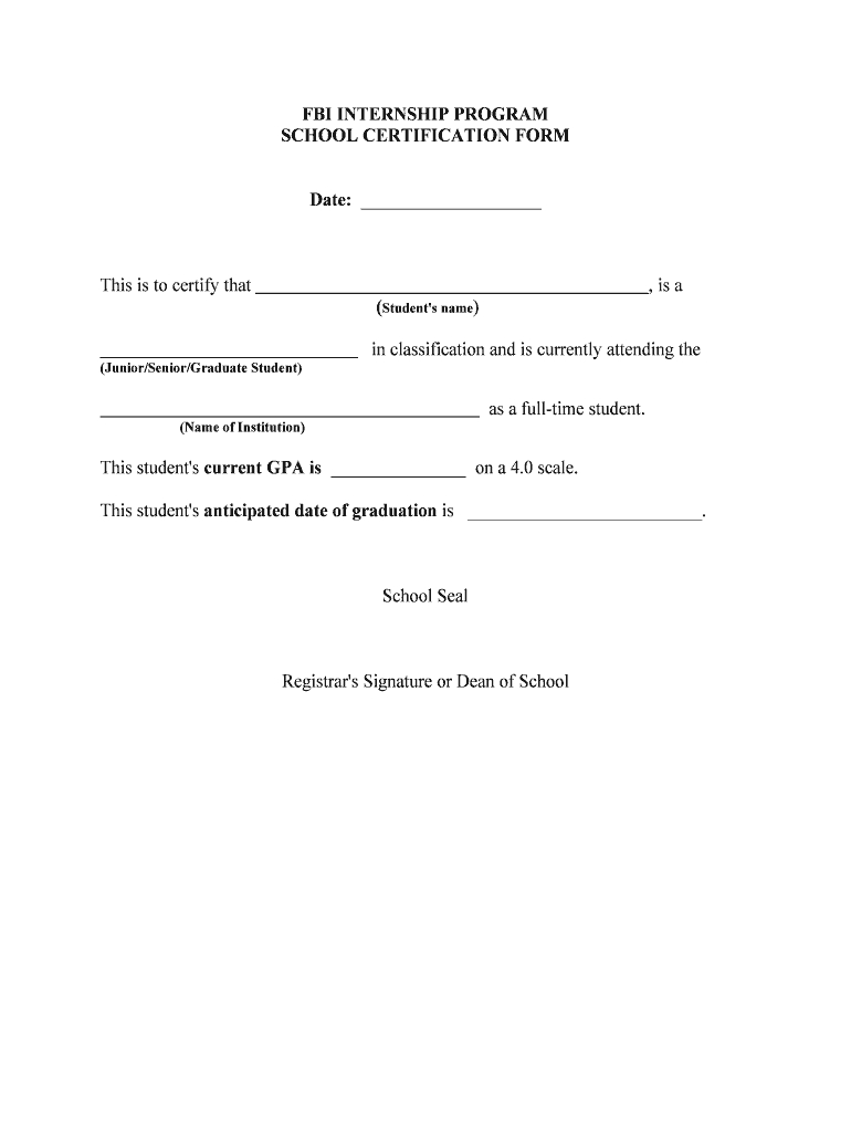 Fbi Internship Program School Certification Form – Fill Pertaining To Certificate Of Disposal Template