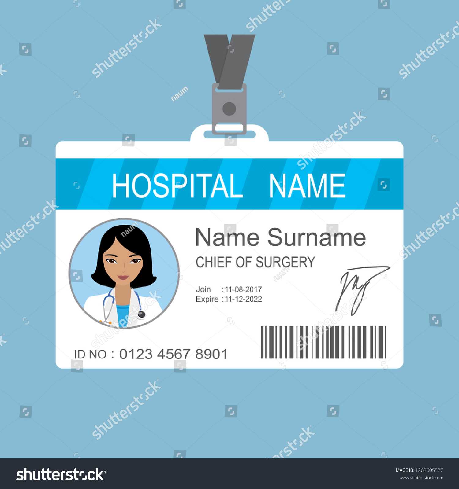 Female Asian Doctor Id Card Templatemedical Stock Vector Throughout Hospital Id Card Template