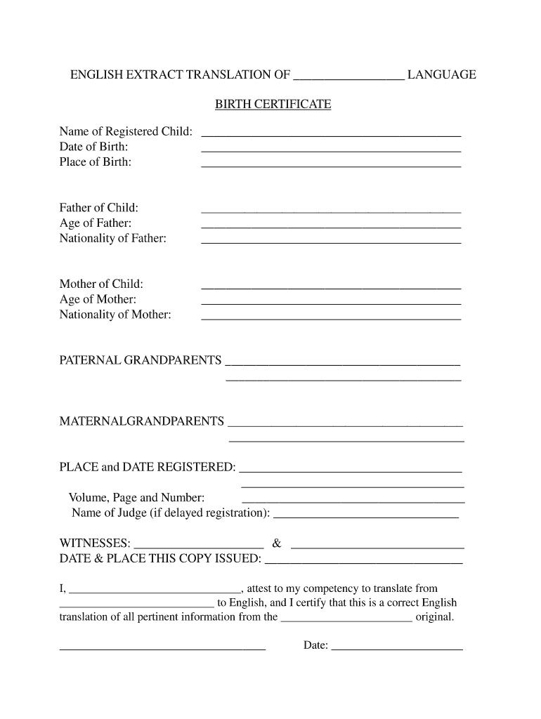 Fillable Birth Certificate Template For Translation - Fill Throughout Spanish To English Birth Certificate Translation Template