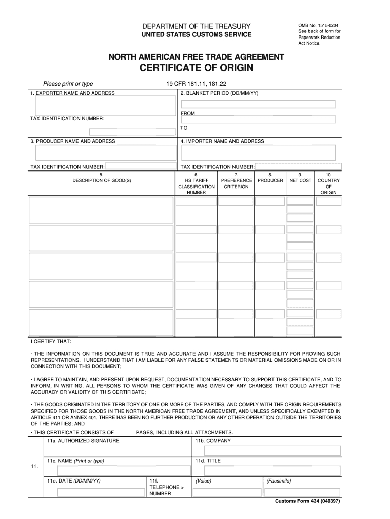 Fillable Nafta Certificate Of Origin - Fill Online With Regard To Nafta Certificate Template