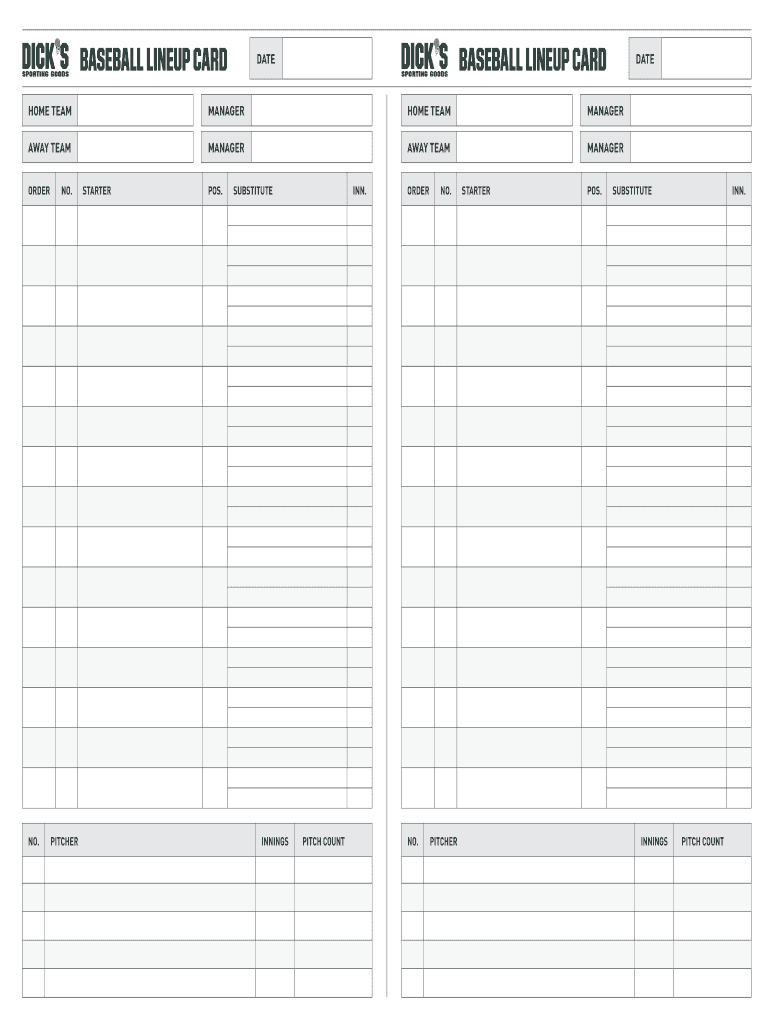 Fillable Online Baseball Lineup Card Baseball Lineup Card For Softball Lineup Card Template