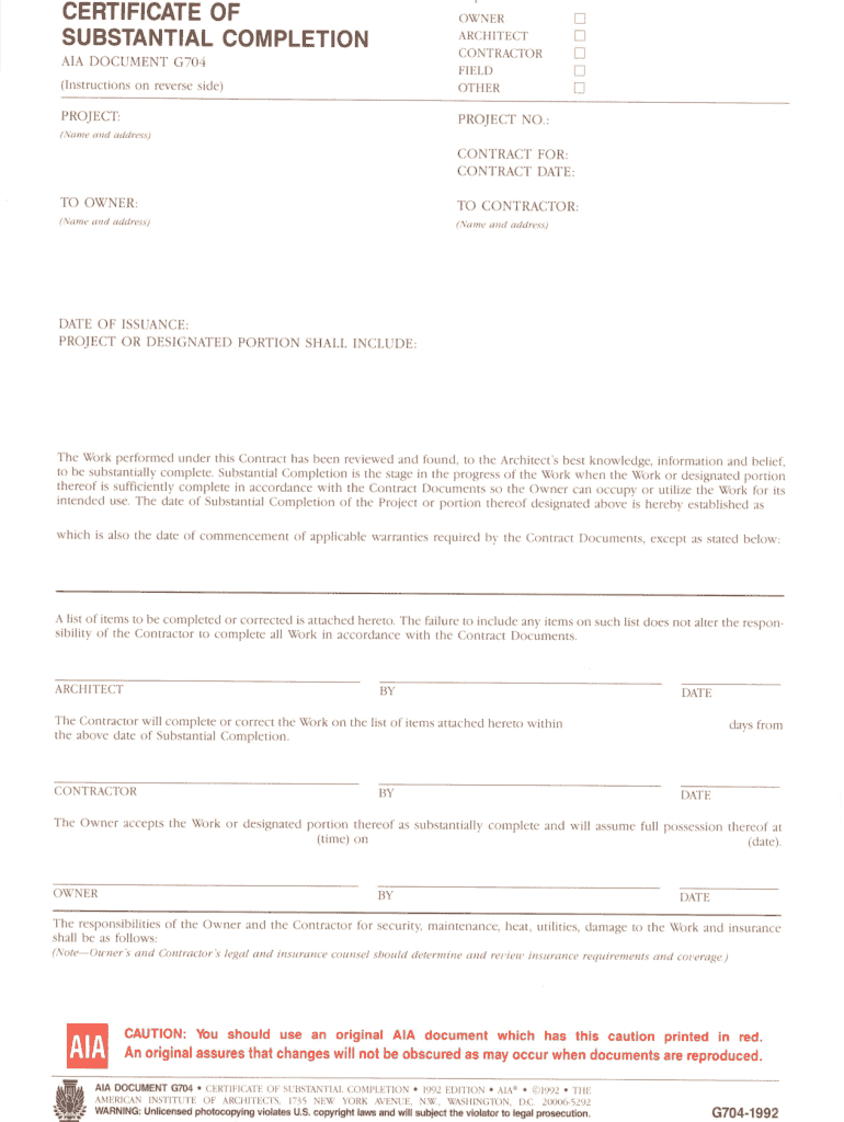 Fillable Online Certificate Of Substantial Completion Fax Within Certificate Of Substantial Completion Template